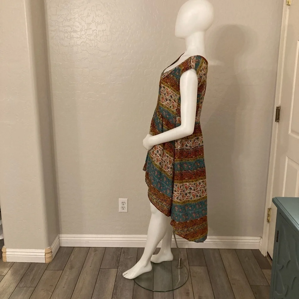 Free People Short Sleeve Coastal Tectonics Dress Boho High Low Sheer Overlay XS